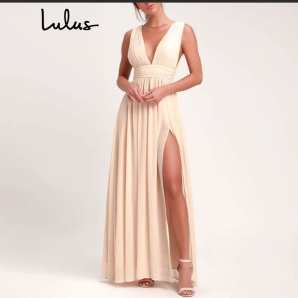 Lulus Heavenly Hues Cream Maxi Dress Size Small